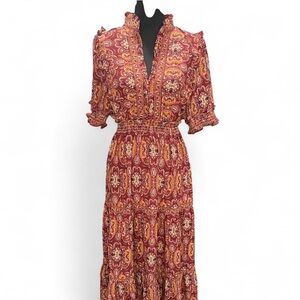 Max Studio Red and Orange Paisley Maxi Dress